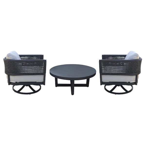 International Concepts Outdoor 3 Piece Patio Furniture Set Including a Coffee Table and 2 Swivel Rocking Chairs KODOT-12RC-201SW-2 - main